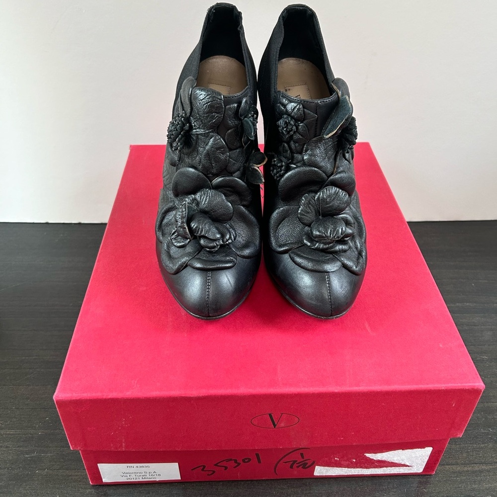 Valentino Black Leather High Heeled Booties.